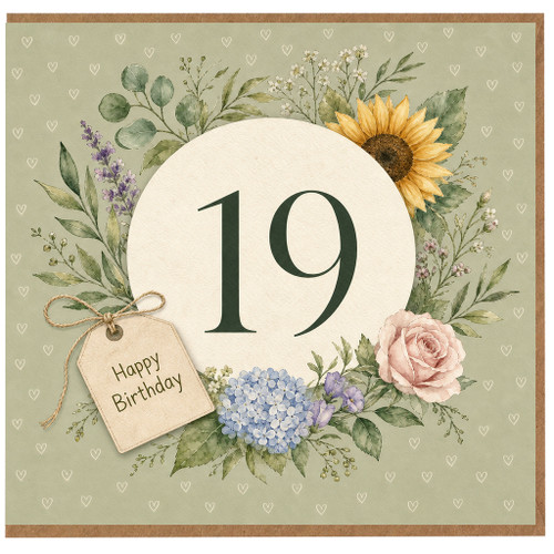 19th Birthday Card, Floral Happy Birthday Card