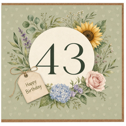 43rd Birthday Card, Floral Happy Birthday Card for Her