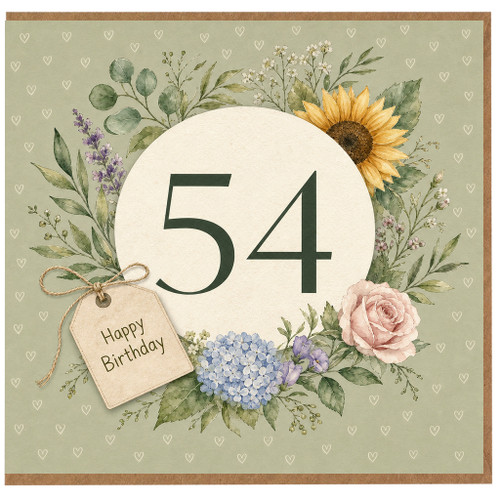 54th Birthday Card Floral Wreath Happy Birthday Card