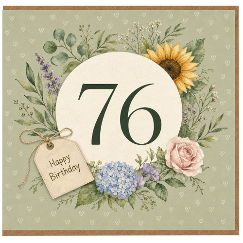 76th Birthday Card, Floral Happy Birthday Card