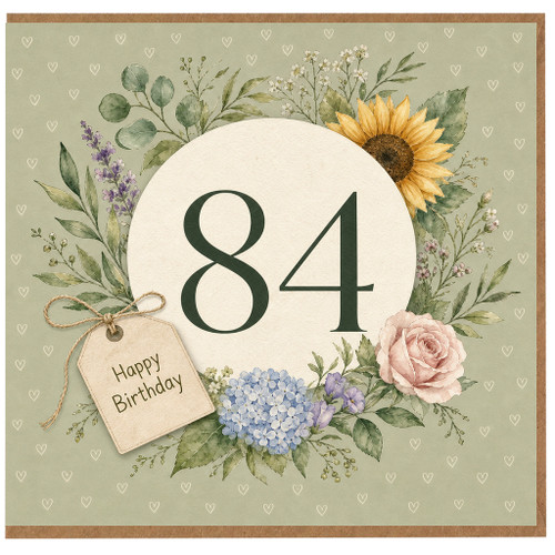 84th Birthday Card Floral Happy Birthday Card