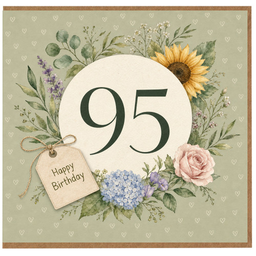 95th Birthday Card, Floral Happy Birthday Card for Her