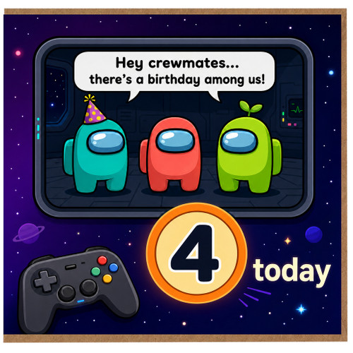 4th Birthday Card for Gamer - Among Us Theme