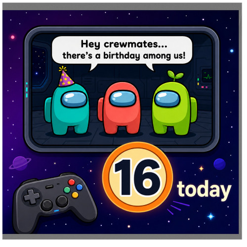 16th Birthday Card, Among Us Gaming Birthday Card