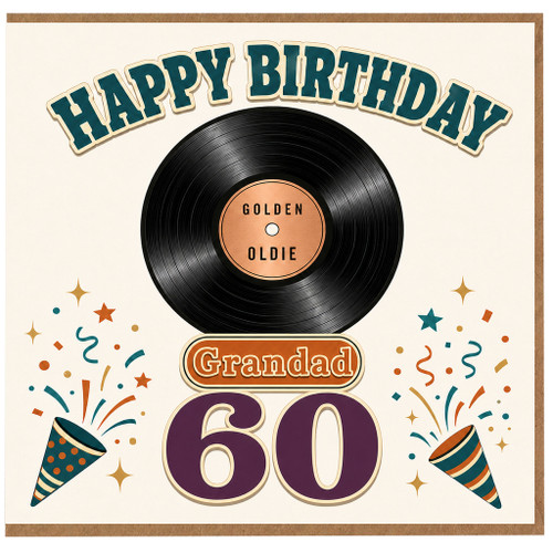 60th Birthday Card for Grandad, Retro Vinyl Record Happy Birthday Card