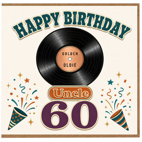 Uncle 60th Birthday Card, Happy Birthday Golden Oldie Retro Record Design
