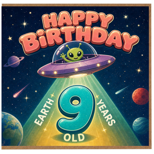 9th Birthday Card, Earth 9 Years Old Space Birthday Card