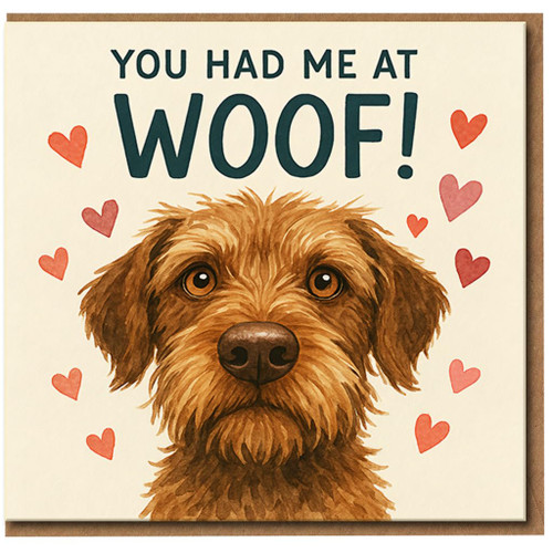 You Had Me At Woof Dog Card - Cute Love/Anniversary Card for Dog Lovers with Hearts - Funny Romantic Greeting for Partner