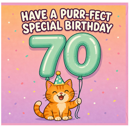 70th Birthday Card for Cat Lovers, Funny Purr - fect Special Birthday Card