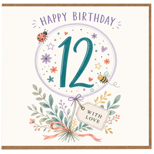 12th Birthday Card, Floral Happy 12th Birthday With Love Card