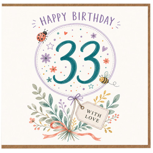 33rd Birthday Card, Happy Birthday 33 With Love Floral Birthday Card