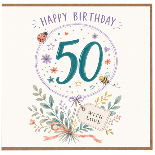 50th Birthday Card With Love, Floral Happy Birthday Card