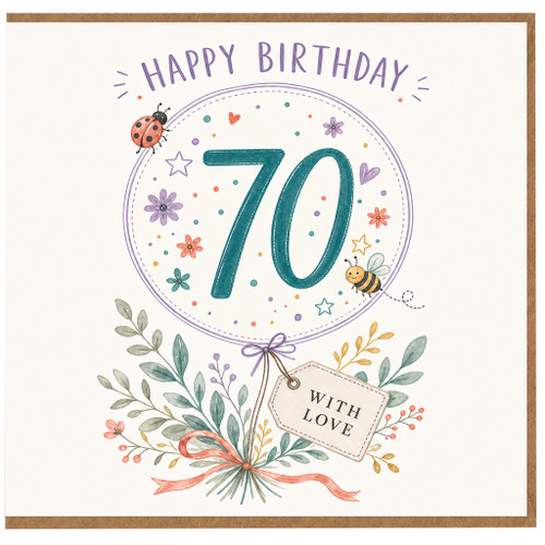 70th Birthday Card, Happy Birthday with Floral Balloon Design