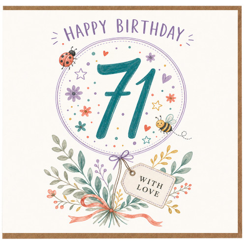 71st Birthday Card, Happy Birthday Card With Love Floral Design