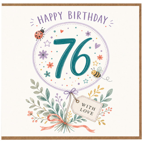 76th Birthday Card, Floral Happy Birthday Card With Love