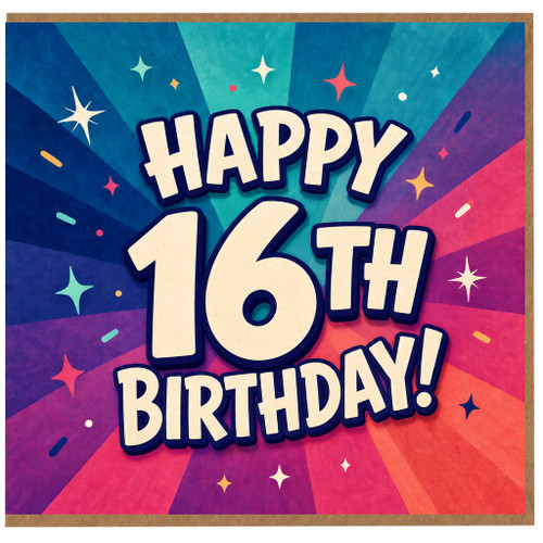 16th Birthday Card, Happy 16th Birthday Retro Starburst Design