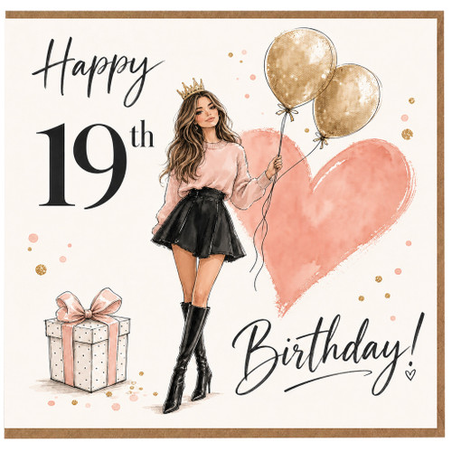 19th Birthday Card for Her - Happy Birthday Fashion Illustration Card