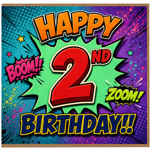 2nd Birthday Card, Comic Style Happy 2nd Birthday Card