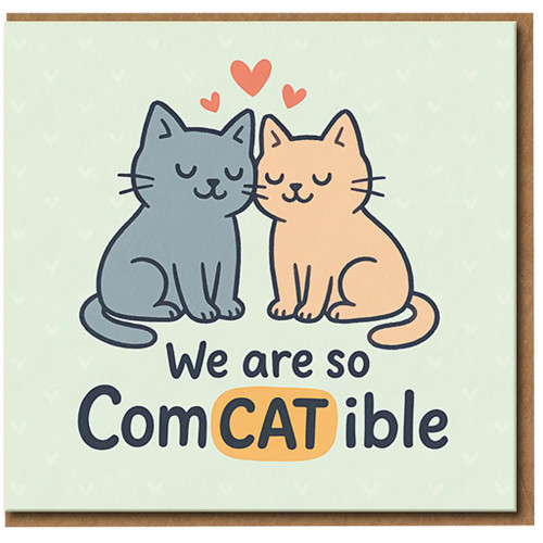 We Are So ComCATible Cat Couple Love Card - Cute Pun Anniversary/Valentine’s Day Card for Partner, Boyfriend or Girlfriend, Cat Lovers