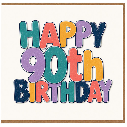 90th Birthday Card, Colourful Retro Happy 90th Birthday Greeting Card