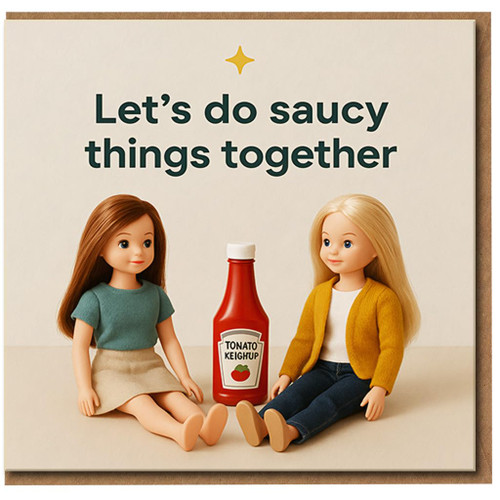 Funny Saucy Ketchup Pun Card - Let’s Do Saucy Things Together - Cheeky Love/Anniversary or Valentine’s Day Card with Adult Humour for Partner