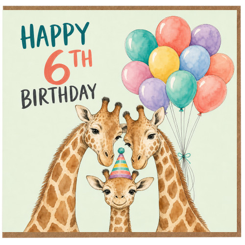 6th Birthday Card Cute Giraffe and Balloons
