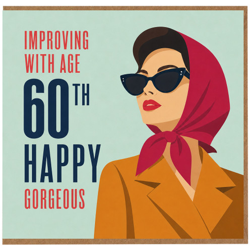 60th Birthday Card for Her, Improving with Age Happy Gorgeous Retro Glam Design