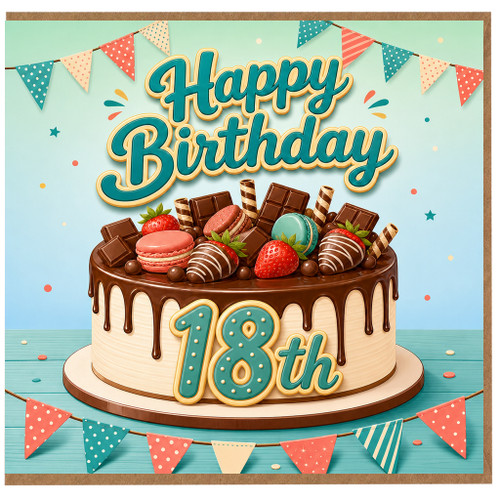 18th Birthday Card, Happy Birthday Chocolate Cake Design