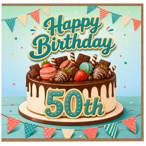 50th Birthday Card, Happy Birthday Cake Design