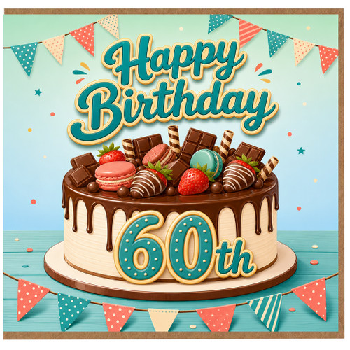 60th Birthday Card, Happy Birthday Cake Design