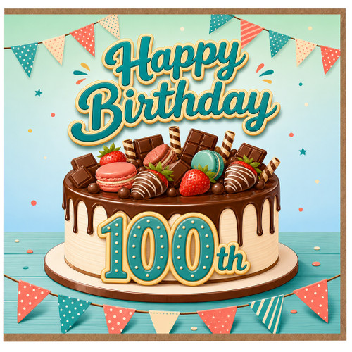 100th Birthday Card, Happy Birthday Cake Design
