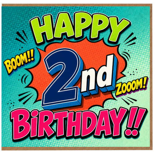 2nd Birthday Card, Happy 2nd Birthday Comic Style Card