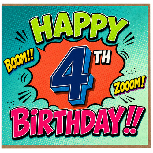 4th Birthday Card, Comic Style Happy Birthday Card