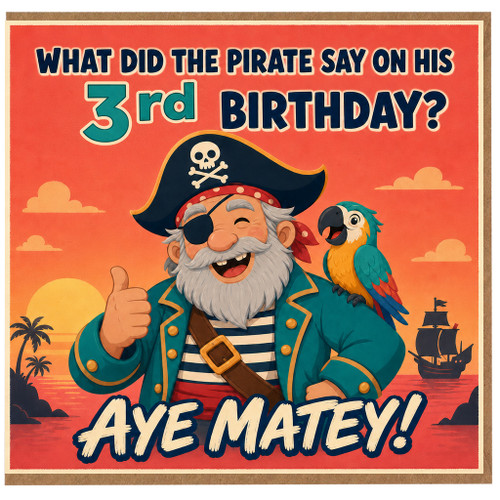 3rd Birthday Card for Boy, Funny Pirate Aye Matey Birthday Card