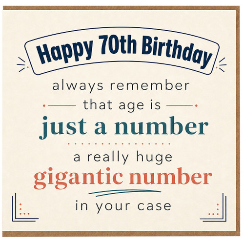 70th Birthday Card, Funny Happy 70th Birthday Card, Age Is Just a Number Humorous Birthday Card