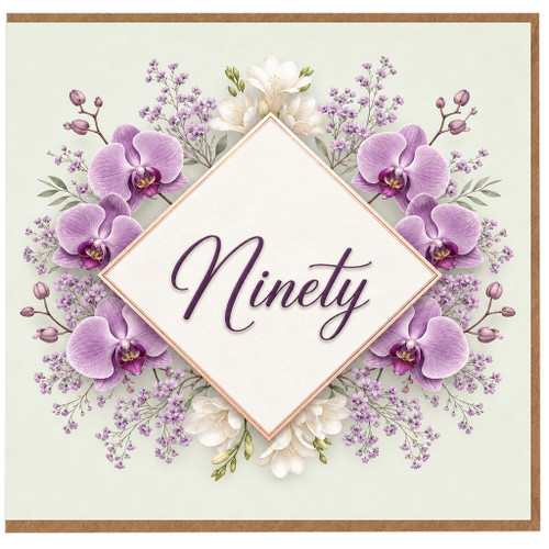 90th Birthday Card, Elegant Floral Ninety Card