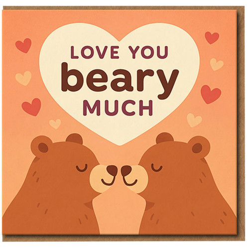 Love You Beary Much Cute Bear Couple Card - Punny Love & Anniversary Greeting Card - Romantic Kissing Bears Heart Design