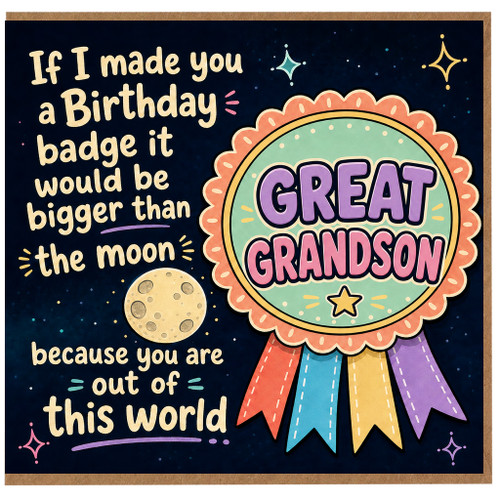Great Grandson Birthday Card, Out of This World Space Badge Design