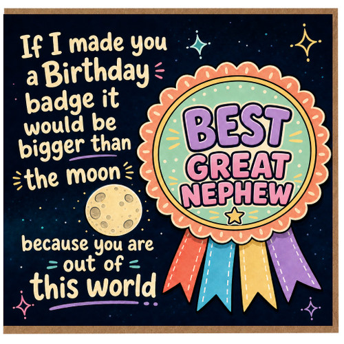 Nephew Birthday Card, Best Great Nephew Out of This World Funny Birthday Card