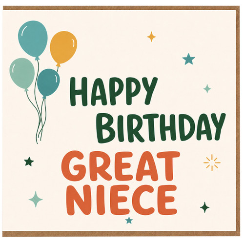 Great Niece Birthday Card, Happy Birthday Great Niece Balloons and Stars Card