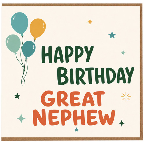 Great Nephew Birthday Card, Happy Birthday with Balloons and Stars