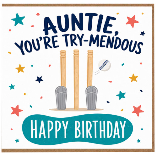 Auntie Birthday Card, You're Try - Mendous Happy Birthday Cricket Card
