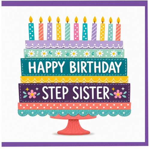 Step Sister Birthday Card, Happy Birthday Cake Design