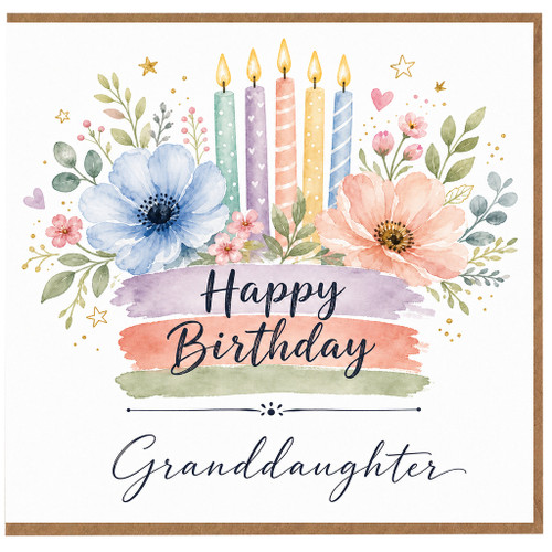 Granddaughter Birthday Card, Floral Candle Happy Birthday Card