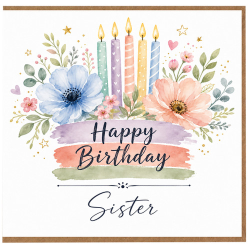 Sister Happy Birthday Card, Floral Watercolour Birthday Card