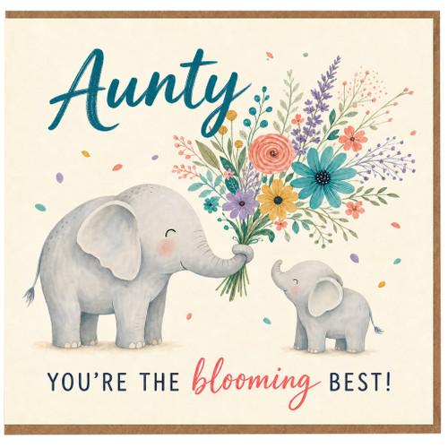 Aunty Birthday Card, You're the Blooming Best Floral Elephant Card