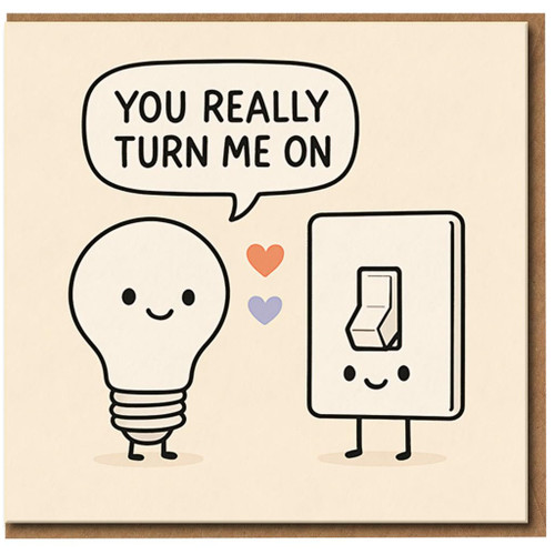 You Really Turn Me On - Cute Light Bulb and Switch Pun - Funny Love/Anniversary Card for Partner, Boyfriend or Girlfriend - Valentine’s Day - Blank Inside