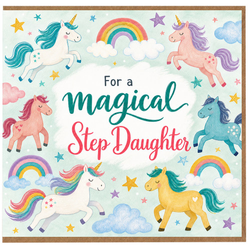Step Daughter Birthday Card, Magical Unicorn Greeting Card