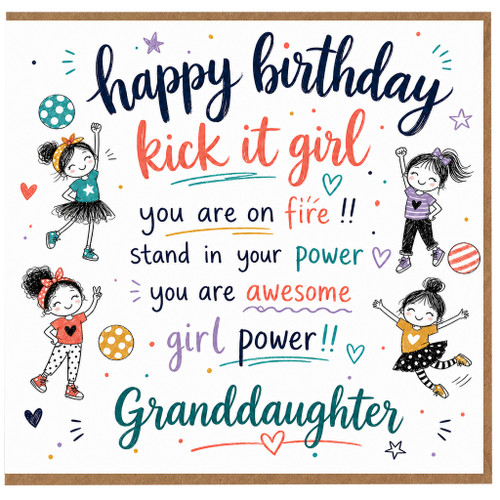 Granddaughter Birthday Card, Happy Birthday Kick It Girl, Girl Power Greeting Card