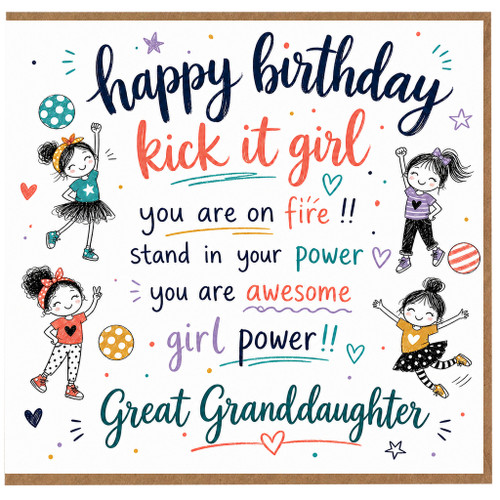 Great Granddaughter Birthday Card, Happy Birthday Kick It Girl Girl Power Card